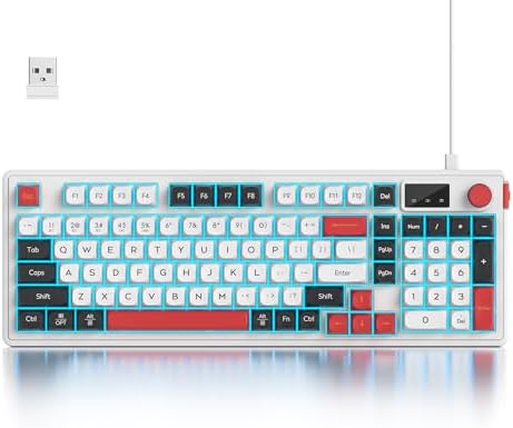 Fogruaden 96% Wireless Quiet Silent Gaming Keyboard with Number Pad & Knob, Mechanical Feel, Spill-Resistant, Multimedia Keys, Wired/BT/2.4G, USB Rechargeable Membrane Computer Keyboard for Win/Mac