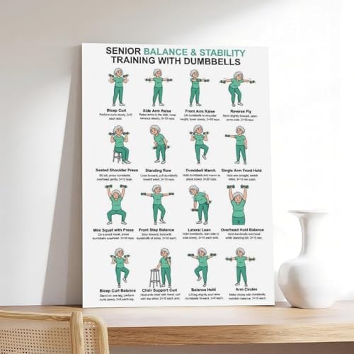 Dumbbell Exercises for Seniors Standing Dumbbell Exercises Senior Workout Chart Home Workout Plan Canvas Poster Bedroom Decor Room Decor Unframe 16x24inch