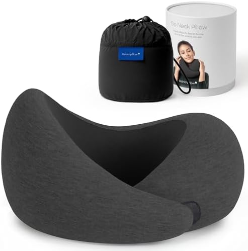 Ostrichpillow Go Neck Pillow - Premium Memory Foam Travel Pillow, 360º Ergonomic Design, Asymmetrical Sides, Travel Bag Included, Washable Modal Cover