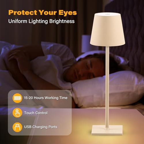 CHLORANTHUS 2 Pack Cordless Table Lamps, 3 Colors Stepless Dimming, 5000mAh Rechargeable Battery LED Desk Lamp for Bedroom/Couple Dinner/Desk/Cafe/Dining Room/Terrace
