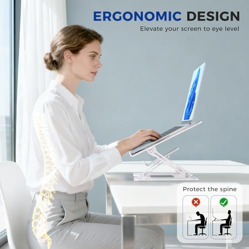 Ergonomic 2-in-1 Laptop Phone Stand for Desk, Adjustable Riser, Sturdy and Portable, Fits All Laptops and Phone（White）