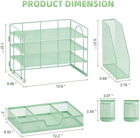 Marbrasse 4-Tier Paper Tray Organizer with Drawer and Pen Holder, Green