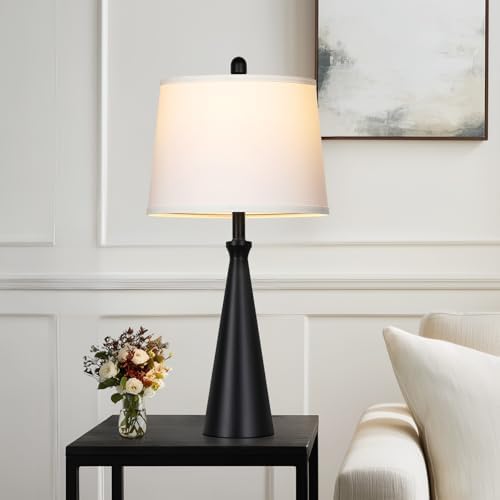 Rinweey 28" Black Touch Table Lamp with USB A+C Ports, 3-Way Dimmable Bedroom Lamp for Night Stand, Tall Modern Touch Lamp for Living Room End Table, Includes LED Bulb