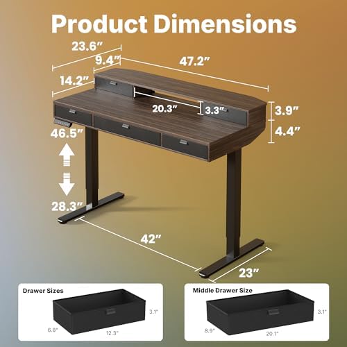 HUANUO 48 x 24 Inch Electric Standing Desk with 4 Drawers, Walnut