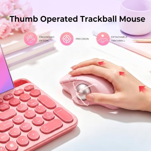 seenda Wireless Trackball Mouse, Ergonomic Bluetooth Rollerball,Rose Pink