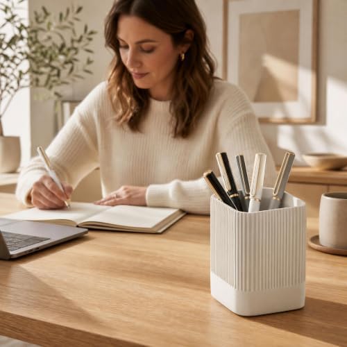 KIBAGA Aesthetic Pen Holder for Desk - Modern Concrete Pencil Holder & Cup