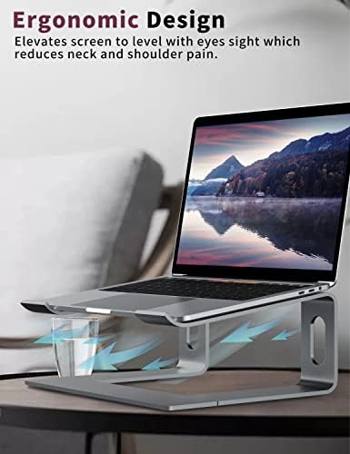 ALASHI Ergonomic Laptop Stand, Aluminum Desk Riser, 10-15.6", Grey