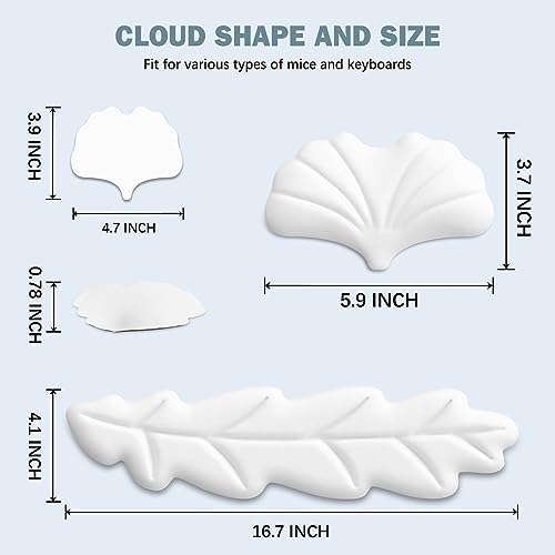 Keyboard Wrist Rest Pad Set, Leaf Shape PU Leather Memory Foam Wrist Cushion Support,Mouse Wrist Rest Pad,Non-Slip Wrist Support for Easy Typing Pain Relief, White Leaf