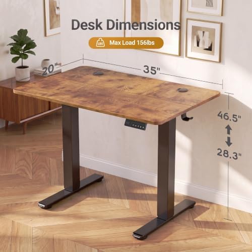 Claiks Electric Standing Desk 35x20 Inch Adjustable Desk, Rustic Brown