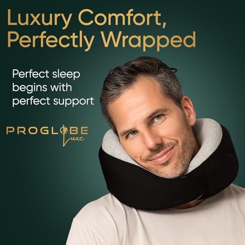 Proglobe Luxe Airplane Neck Pillow, Memory Foam, Organic Cotton, Charcoal