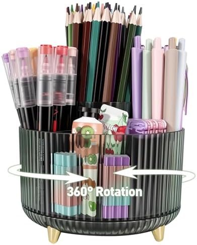 360 Rotating Pen Pencil Holder for Desk, Pen Organizer with 5 Slots