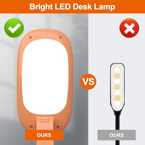 Akejrym LED Desk Lamp for Office Home & Battery Operated Lamp Rechargeable Lamp Foldable & Portable Light, [2-Fold Bracket] 3 Brightness Dimmable Small Desk Lamp Wireless Reading Lamp (Orange)