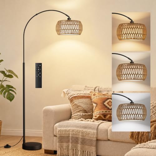 Ambimall Boho Arc Floor Lamp, Color Temperatures and Brightness Adjustable