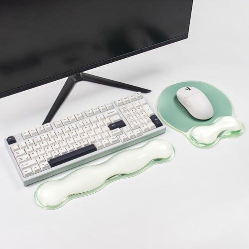 Green Wave Gel Wrist Rest for Keyboard and Mouse - Ergonomic Mouse Pad