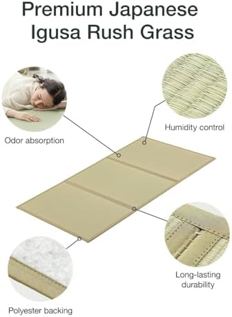 FULI Japanese Tatami Mattress, Foldable Igusa Rush Grass, Natural, Twin XL