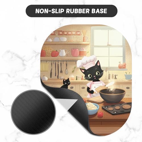 Small Mouse Pad, 6 x 7 Inch, Oval Mini Mouse Pad with Non-Slip Rubber Base for Laptop Wireless Mouse Keyboard Tray Mousepad, Cooking Cat