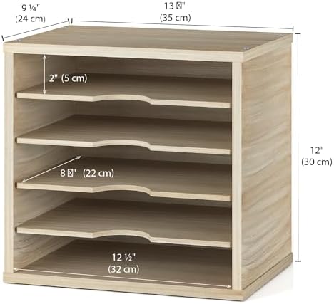 Ballucci 5-Tier File Organizer for Desk, Mail Sorter, Office Desk Organization, Paper Storage Organizers, Folder Holder for Desk, Letter Trays & Stacking Supports, Brushed Wood (Pack of 2)