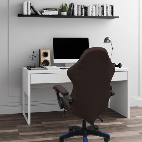 Gaming Chair Cover Set with Armrest Covers, Velvet Stretch Slipcover 1-Piece Form Fit Cover & Chair Armres Covers Included（no Chair） (Coffee)