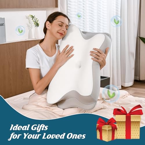 Cervical Neck Pillow for Pain Relief, Ergonomic Side Sleeper Pillow for Sleeping, Contour Orthopedic Memory Foam Pillows for Back & Stomach Sleepers with Pillowcase (Light Grey)