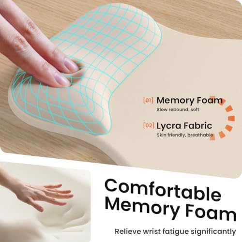 AKIT Ergonomic Mouse Pad and Keyboard Wrist Rest Set,Memory Foam,Apricot