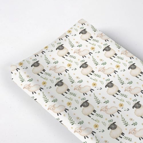 Cute Farm Animals Sheep Flowers Floral Leaves Baby Changing Pad Cover, Unisex Farm Nursery Diaper Changing Table Pad Mat Sheet for Boys Girls-16x32