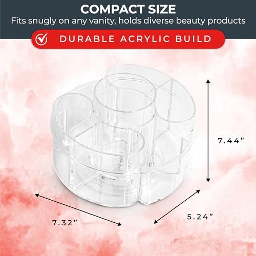 Masirs Small 360 Rotating Makeup Organizer, 5 Compartments, Round Clear