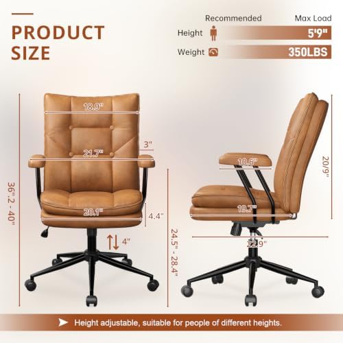 Ergonomic Home Office Chair Leather Desk Chairs with Adjustable Height