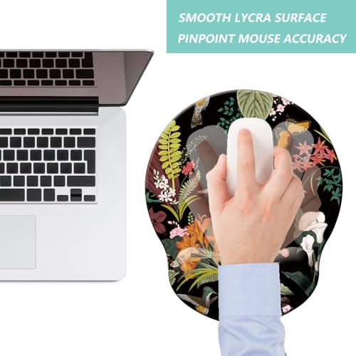 Mouse Pad with Wrist Support, Ergonomic Mouse Pad with Memory Foam Wrist Rest Cushion, Non-Slip Rubber Base Gaming Mice Pad for Home Office Computer Laptop, Flowers Birds
