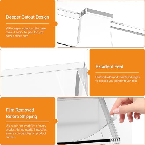BEEGO Sticky Note Organizer - 3x3 in 2IN1 Crystal Clear Acrylic Notepad Holder Acrylic Sticky Note Dispenser Cute Memo Holder (NO Pads) for Dorm Room Office Desk Organization