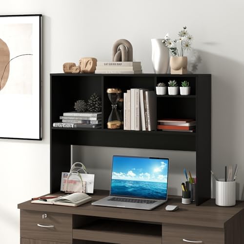 GIANTEX Desktop Bookshelf, Countertop Storage Hutch with 4 Shelves for Computer Desk, Dressing Tabletop Display Rack, Multipurpose Desk Hutch Storage Organizer for Home Office Dorm (Black)