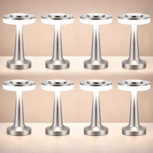 Riakrum 8 Pcs LED Cordless Table Lamp Bulk Rechargeable,Silver