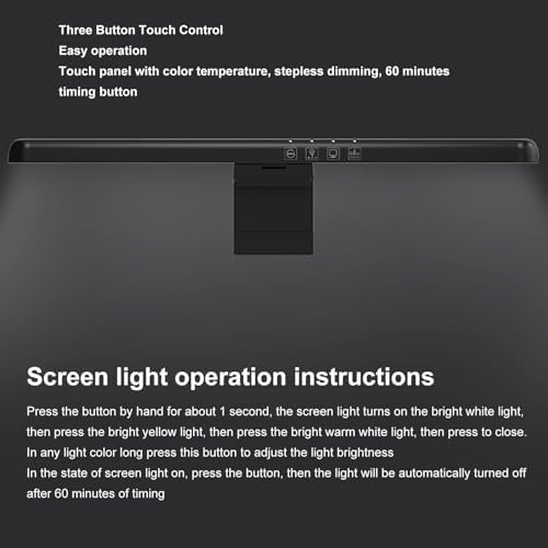 Cyrank Curved Monitor Light Bar, 3 Color Temperature LED Computer Desk Lamp Touch Control Monitor Lamp Type C Computer Light Clip on Keyboard Light
