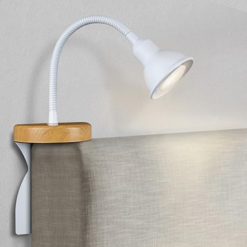 Solfres Patented Innovative Design Headboard Reading Light. No Drilling Golden Book Light for Bedtime Reading. Dimmable LED Book Reading Lamp with Bulb. Movable & Flexible, White
