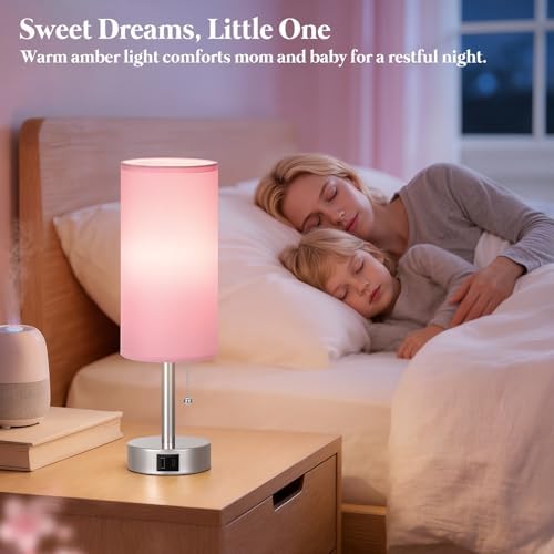 Pink Bedside Table Lamp for Bedroom - Small Nightstand Lamp for Girls