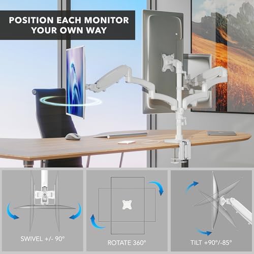 Mount-It! Triple Monitor Desk Mount, 13-27" Screens, White