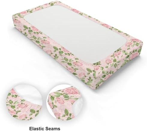 Spring Watercolor Roses Floral Leaves Baby Changing Pad Cover, Unisex Flowers Nursery Diaper Changing Table Pad Mat Sheet for Boys Girls-16x32