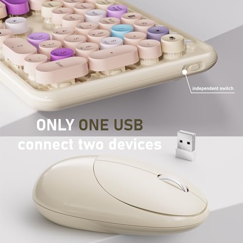 UBOTIE Wireless Keyboard and Mouse Combo, Phone Holder (Khaki)