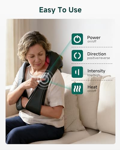Snailax Shiatsu Neck Massager with Heat, Shoulder & Back Massager for Pain