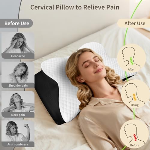 Memory Foam Cervical Neck Pillow for Neck Pain Relief, Black