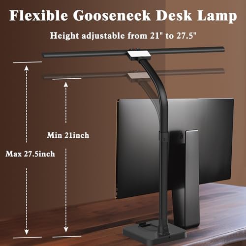 GAEFURY LED Desk Lamp for Home Office, 24W Bright Desk Lamp with Phone Holder Base - 25 Lighting Modes Eye-Caring Desk Light Adjustable Gooseneck Lamp for Workbench Drafting Reading Study