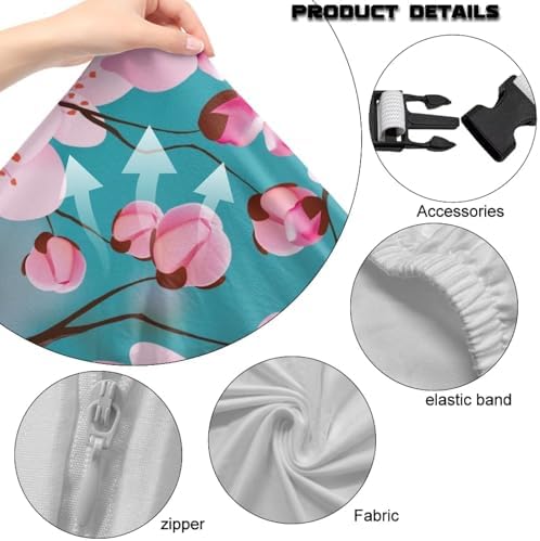 Teal Gaming Chair Cover Stretchable Cherry Blossom Computer Desk Chair Cover with Armrest Covers,4Pc/Set Soft Non Slip Office Chair Covers Slipcovers