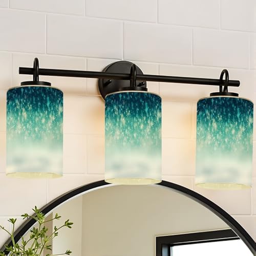 2 Pack Cylinder Glass Lamp Shade Winter Snowfall snowflakes turquoise blue Cold winter Christmas New Covers with 1-5/8" Fitter Opening Light Fixture Replacement for Table Lamp Bathroom Vanity Light