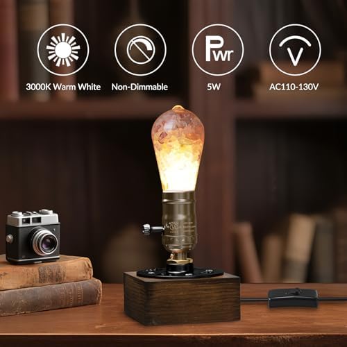 Lustaled Vintage Table Lamp, E26 Retro Lamp with 5W E26 LED Bulb, 3000K Warm White Industrial Style Nightlight Antique Lamps for Cafe Bar Bedroom Living Room Decor Entryway, Non Dimmable