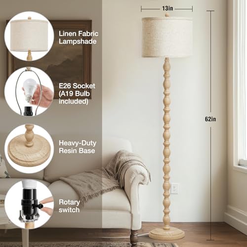 Luvkczc Farmhouse Floor Lamps for Living Room, Standing Lamp with Bulb