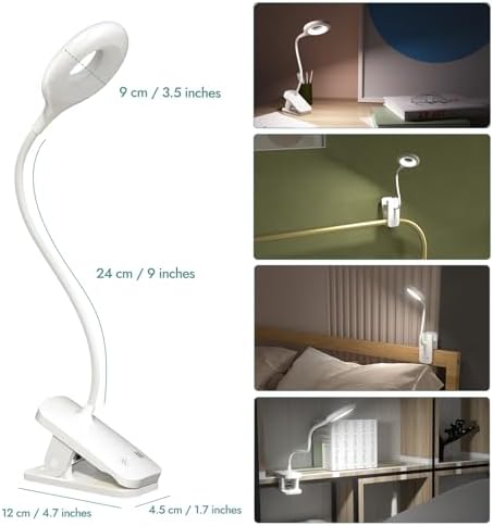 CUHIOY Rechargeable Clip on Reading Light for Bed Headboard, White, 1 Pack