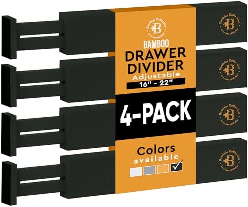 4-Pack Drawer Dividers 2.6-Inch High Dresser Organizer 16 to 22 Inch, Black