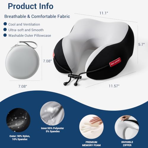 SheRest Cooling Travel Neck Pillow for Airplane, Memory Foam Neck Support
