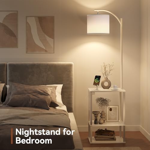 SUNMORY Floor Lamp with Table Shelves, End Side Table for Living Room