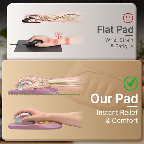 Ergonomic Mouse Pad with Wrist Rest, Sloped Memory Foam Mousepad with Wrist Support, Cooling Channels, Non-Slip Base, Smooth Lycra Surface for Office, Gaming & Home Desk (Dusty Rose)
