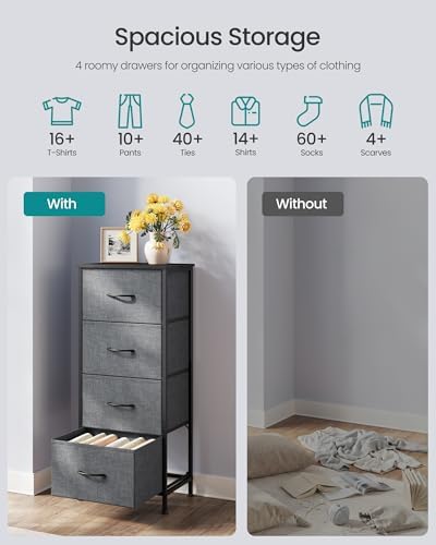 SONGMICS Dresser for Bedroom, Tall Dresser with 4 Fabric Drawers